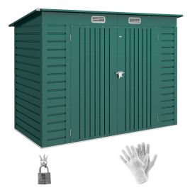 Galvanised Steel Garden Shed with Latched Door and Padlock - Green