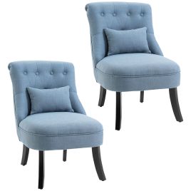Fabric Single Sofa Dining Chair Tub Chair Upholstered W/ Pillow Solid Wood Leg Home Living Room Furniture Set of 2 Blue