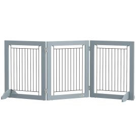 PAWSTER Foldable Pet Gate, with Three Panels & Two Support Feet - Grey