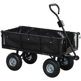 SUNVISTA 114L Steel Frame Garden Cart Trolley - Black