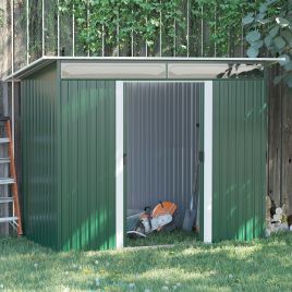 Pent Roofed Metal Garden Shed House Hut Gardening Tool Storage w/ Ventilation 260L x 133W x 200Hcm