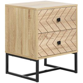 Bedside Table Two Draw Storage Unit Black Metal Handles - Melamine Finish