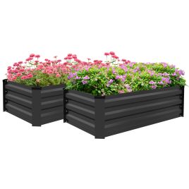 Galvanised Raised Beds for Garden Set of 2, Outdoor Elevated Planter Box, Easy-to-assemble, for Growing Flowers, Herbs and Vegetables, Grey
