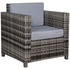 1 Seater Rattan Garden Chair All-Weather Wicker Weave Single Sofa Armchair with Fire Resistant Cushion - Grey
