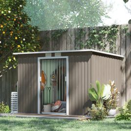 SUNVISTA 9ft x 4ft Metal Garden Shed, Outdoor Tool House with Foundation Kit, Ventilations and Double Doors, Light Grey Wood Grain