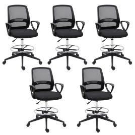 Vinsetto Ergonomic Mesh Back Draughtsman Chairs Tall Office Chair with Adjustable Height and Footrest 360deg Swivel, Set of 5