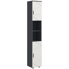 Tall Bathroom Storage Cabinet with Open Shelves and Doors - Grey