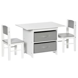 3-Pcs Compact Kids Table and Chairs with Storage - White