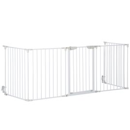 Jackson Pet Safety Gate, 5-Panel Metal Playpen, Fireplace, Christmas Tree Fence, Stair Barrier, Room Divider, Door, Lock - White