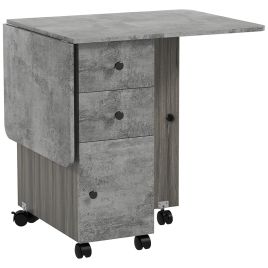 Foldable Dining Table, Drop Leaf Table with Drawers and Storage Cabinet