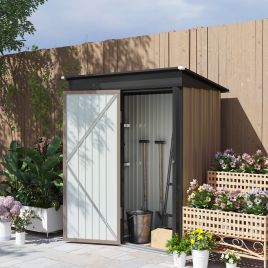 SUNVISTA Metal Garden Shed, Outdoor Lean-to Shed for Tool Motor Bike, with Adjustable Shelf, Lock, Gloves, 5'x3'x6', Brown