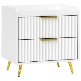 HERON Elegant Two-Drawer Bedside Table - White with Gold Foots