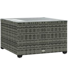 SUNVISTA 62 x 62cm Glass-Top Rattan Side Table - Light Grey