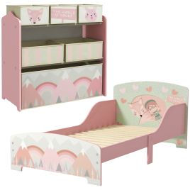 ZONEKIZ Toddler Bed Frame with Storage Shelf - Pink