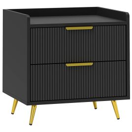 HERON Elegant Two-Drawer Bedside Table - Black with Gold Foots