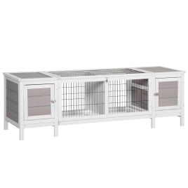 Wooden Rabbit Hutch, Guinea Pig Cage, Separable Bunny Run, Small Animal House for Indoor with Slide-out Tray, 161 x 50.5 x 53.3cm, Grey