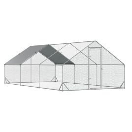 Galvanised Walk In Chicken Run w/ Cover 6 x 3 x 2m Silver