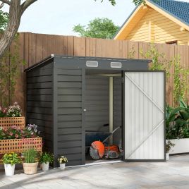 SUNVISTA 6.3 x 4.3FT Garden Shed. Galvanised Metal Shed, Outdoor Tool Storage Shed with Pent Roof, Lockable Door and 2 Vents, Grey
