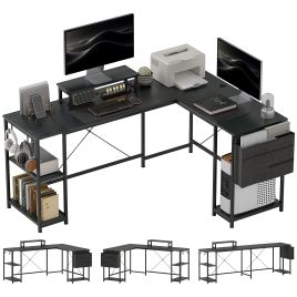 HERON 168cm Reversible L Shaped Desk, Black
