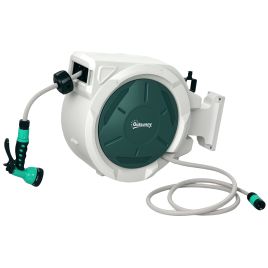 SUNVISTA Retractable Hose Reel Wall Mounted, 20+2m Garden Hose Pipe Reel with Lock, Light Grey