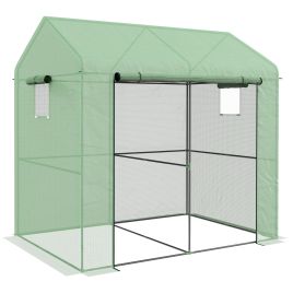Greenhouse, Walk-in Garden Grow House with Roll-up Door and Mesh Windows, 200 x 140 x 200cm, Green