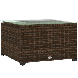 SUNVISTA 62 x 62cm Glass-Top Rattan Side Table - Brown