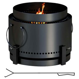 Smokeless Fire Pit, 37cm Portable Wood Burning Firepit with Poker for Garden Camping Bonfire Party, Metal, Black