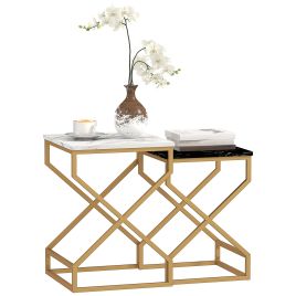HERON Set of Two Marble-Effect Nesting Tables