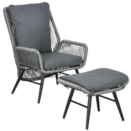 Jones 2 PCs PE Rattan Leisure Chair Set with Footrest - Grey