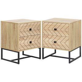 Bedside Table - PEMBROKE 2 Piece Nightstand Natural Wood 39.5cm
