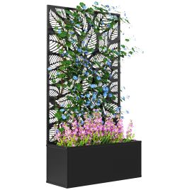 SUNVISTA Outdoor Metal Planter, with Back Trellis Leaf Design - Black