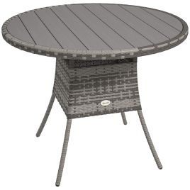 SUNVISTA 90cm Four-Person Wood-Effect Rattan Table - Grey