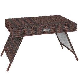 SUNVISTA Foldable Rattan Outdoor Side Table, Garden Coffee Table with Steel Frame, Brown