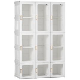 HERON Portable Clothes Wardrobe for Bedroom, Foldable Clothes Organiser with Cube Storage, Hanging Rods, Magnet Doors, White