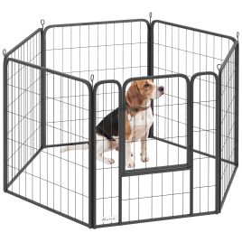 PAWSTER 6 Panels Heavy Duty Dog Playpen with Secure Door, for Indoor Outdoor, for Garden, Camping, 80cm High