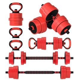 SPORTEDGE 30kg Four-In-One Adjustable Weight Dumbbells Set, Barbell, Kettlebell, Push Up Stand - Red
