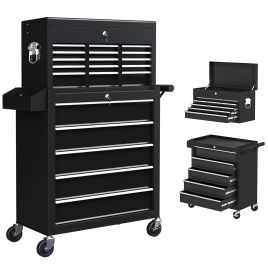 Scott Rolling Tool Cabinet on Wheels with 14 Drawers and Pegboard - Black
