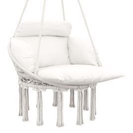 SUNVISTA Hanging Boho Hammock Chair with Cushion, Cotton Rope Swing Seat for Indoor Outdoor, Cream White