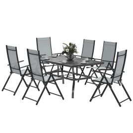 SUNVISTA Seven-Piece Steel Outdoor Dining Set, with Parasol Hole - Grey