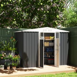 SUNVISTA 8x4ft Metal Garden Shed, Waterproof Galvanised Steel Tool Storage with Lockable Door, Window & Vents, Dark Grey