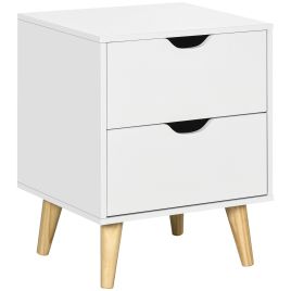HERON Bedside Table, Bedside Cabinet with 2 Drawers, Side End Table with Pine Wood Legs for Bedroom Living Room, White