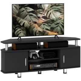 TV Unit Cabinet for TVs up to 55 Inch, Entertainment Center with 2 Storage Shelves and Cupboards, for Living Room, Black