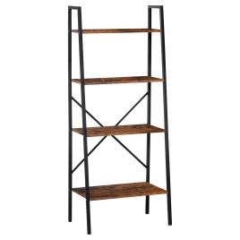 4-Tier Vintage Ladder Shelf Bookcase Wood Storage Rack Stand Plants Display Black brown