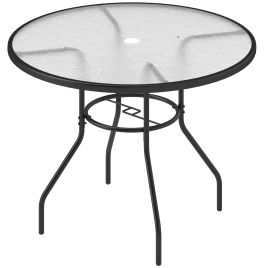 SUNVISTA Glass-Top Garden Table, with Parasol Hole - Black