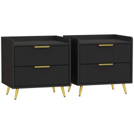 HERON Elegant Two Drawer Bedside Table Set of 2 - Black
