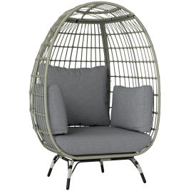 SUNVISTA Rattan Egg Chair with Cushions and Pillows, Charcoal Grey