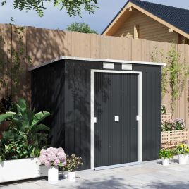 SUNVISTA 7 x 4ft Galvanised Steel Garden Shed, with Foundation Kit - Dark Grey