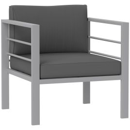 SUNVISTA Garden Sofa, All-Weather Garden Single Sofa with Removable Cushions, Metal Frame Outdoor Furniture for Balcony, Charcoal Grey