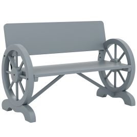 SUNVISTA Fir Wood 2-Seater Outdoor Garden Wagon Wheel Bench, Grey