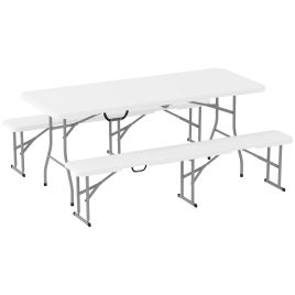 SUNVISTA 3-Piece 6ft Folding Picnic Table & Bench Set, Portable HDPE Camping Set with Handles, White